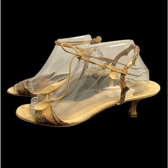 Manolo Blahnik Embossed Snake Leather Sandal w/2” Kitten Heel Great Cond Sz. 41 - Picture 5 of 11